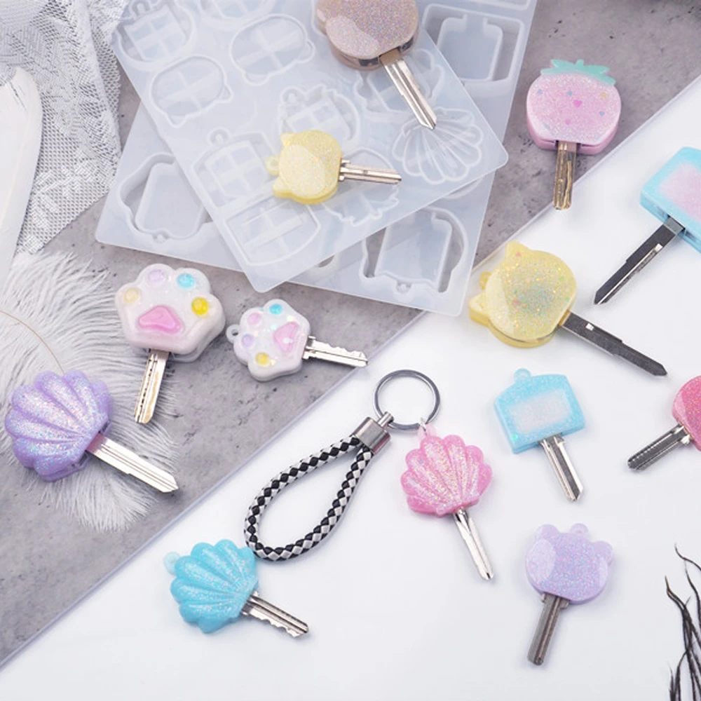 

DIY Crystal Epoxy Resin Mold Keychain Key Head Cover Cat Claw Mirror Silicone Handcraft