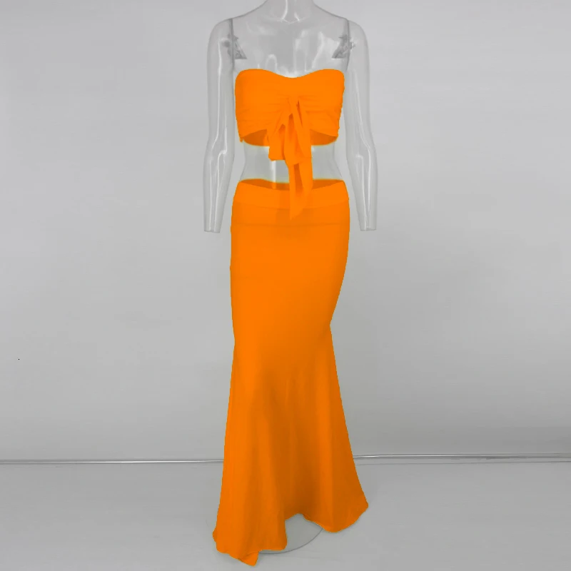 Fuedage Summer Sexy Two Pieces Set Women Backless Off Shoulder Bodycon 2 Piece Bow Tie Club Party Outfits | Женская одежда