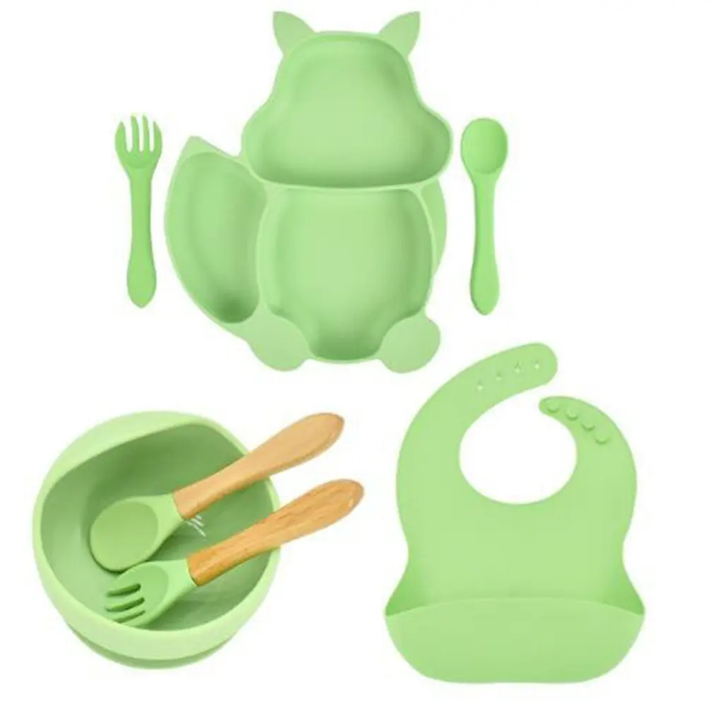 

7pcs/set Kids Plates Bowl Set Silicone Kitchenware Suction Children's Tableware Compartment Kids Dishes With Spoon And Fork