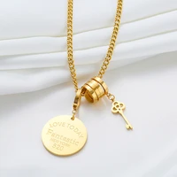 meyrroyu stainless steel gold coin circle key pendant necklaces for women choker 2021 trendy fashion festival party gift jewelry