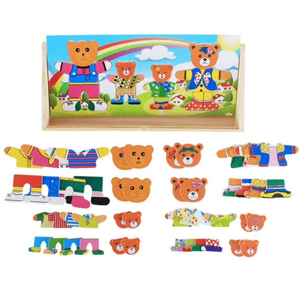 

Wooden Bear Family Dress-Up Puzzle Matching Puzzle Toys Educational Change Clothes Toys Little Bear Change Clothes Puzzle To
