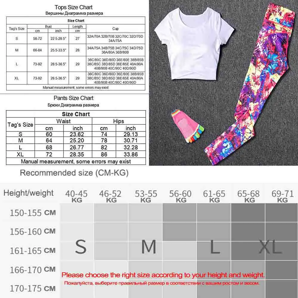 

Plus Size Women Yoga Sets 2 Pieces Sport Pants Gym Shirts Chest Pad Sportswear Running Leggings Yoga Socks Suits S M L XL XXL