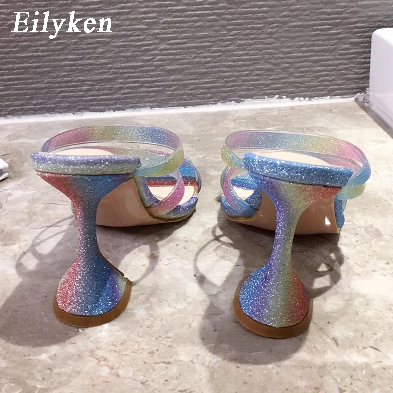 Eilyken/новые модные блестящие женские шлепанцы неонового цвета из ПВХ обувь на