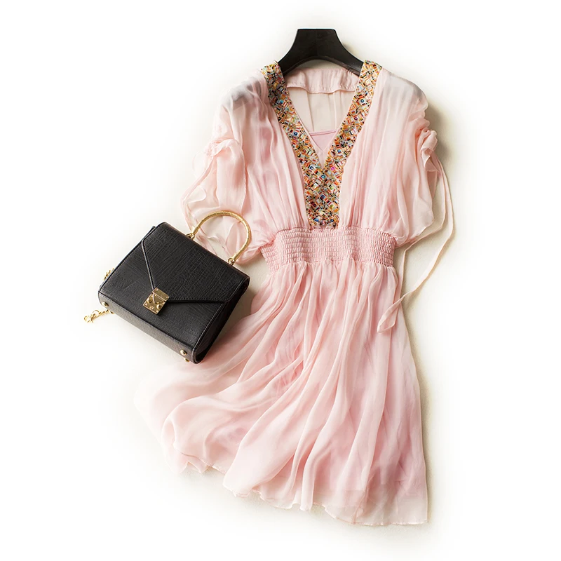 Летнее платье Tcyeek 100% из натурального шелка женское в стиле бохо женская одежда 2020