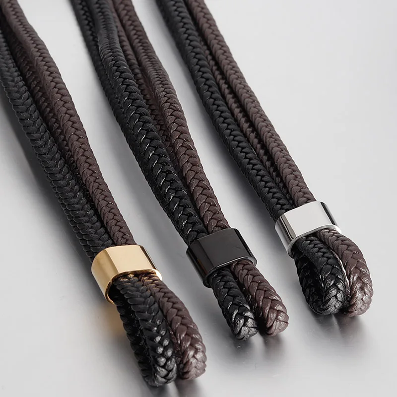 2020 панк браслет ручной работы Черная кожа Нержавеющая сталь магнитные золотые