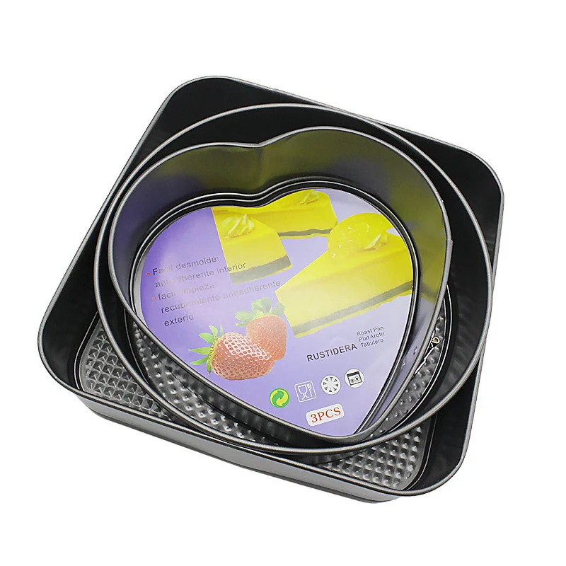 

3pcs Cake Mold Square Heart Shaped Round Non-stick with Removable Bottom Cake Pan with Buckle VC