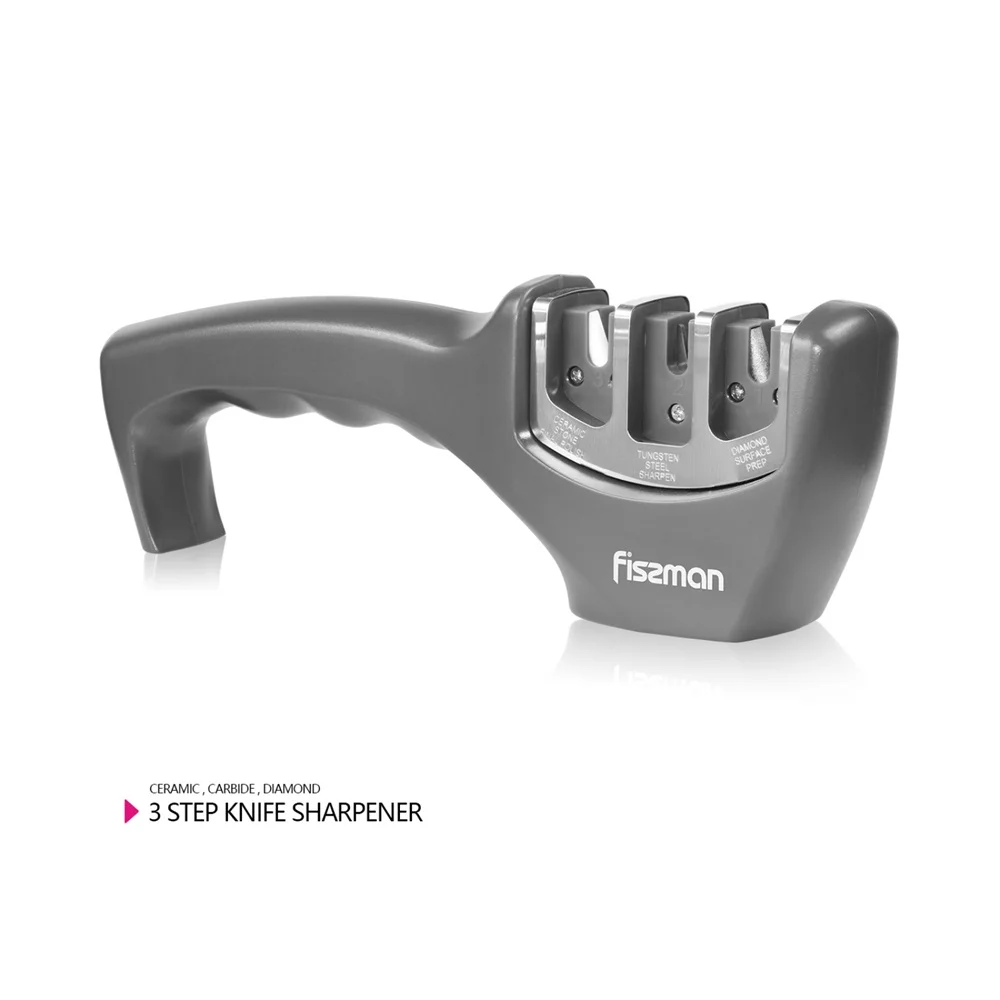 Gray Fissman 3 ступени точилка для ножей Кухонные точильные ножи точильный камень Вольфрамовая Алмазная керамика - Цвет: Gray