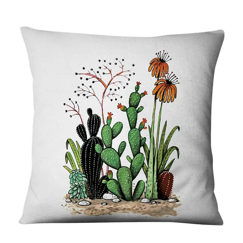 Кактус цветок растение печать зеленая наволочка для дивана стула льняные