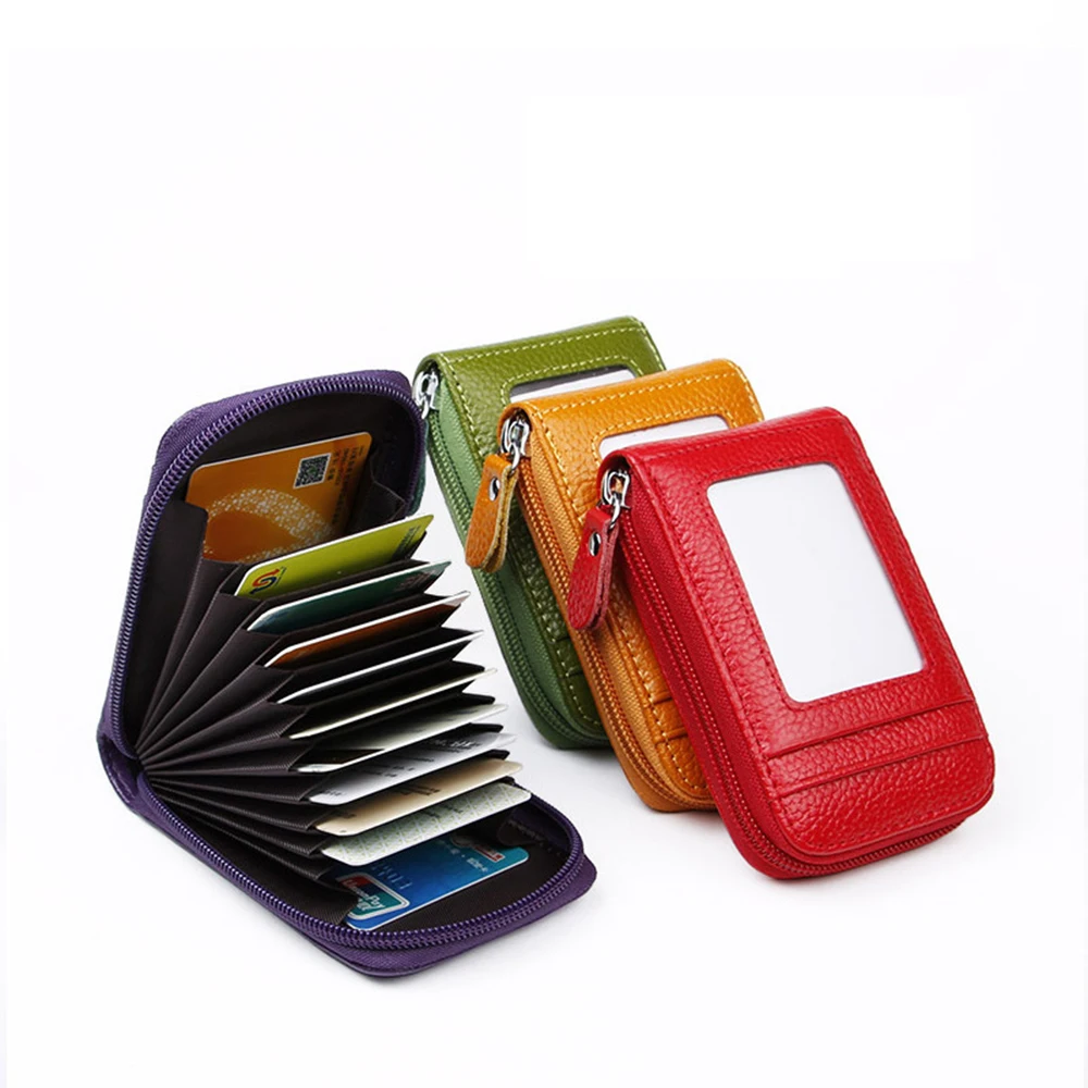 

2021 New Vintage Genuine Leather Men's Wallet Credit Card Holder RFID Blocking Zipper Money Pouch Card Protect Case Pocket Purse