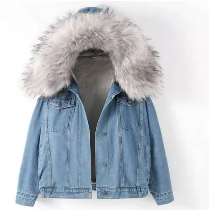 SAGACE Velvet Thick Denim Jacket Female Winter Big Fur Collar Korean Locomotive Lamb Coat Student Short High Quality | Женская одежда