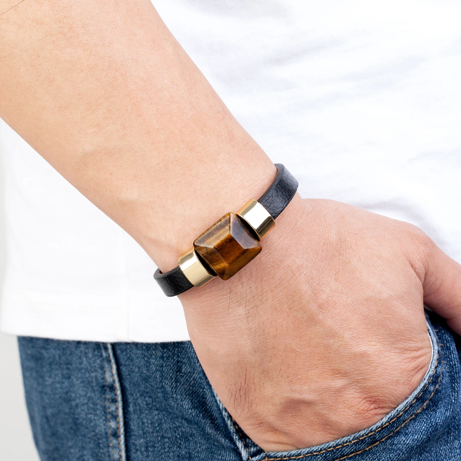 Браслеты из натурального камня плетеный браслет натуральной кожи черный