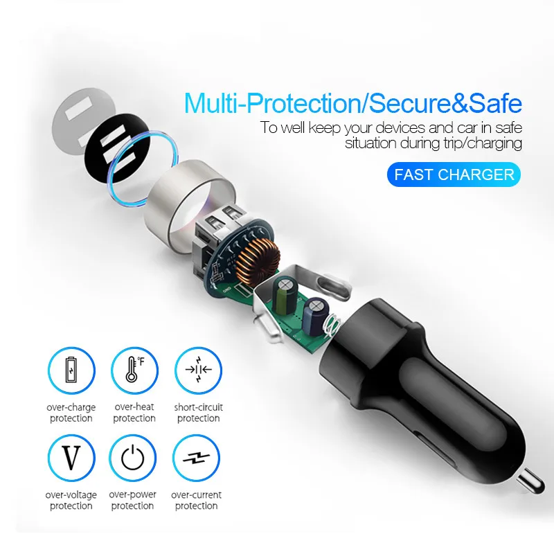 

3.1A Dual USB Car Charger 2 Port LCD Display 12-24V Cigarette Socket Lighter Car-Charger Dual USB Car Phone Charger Adapter