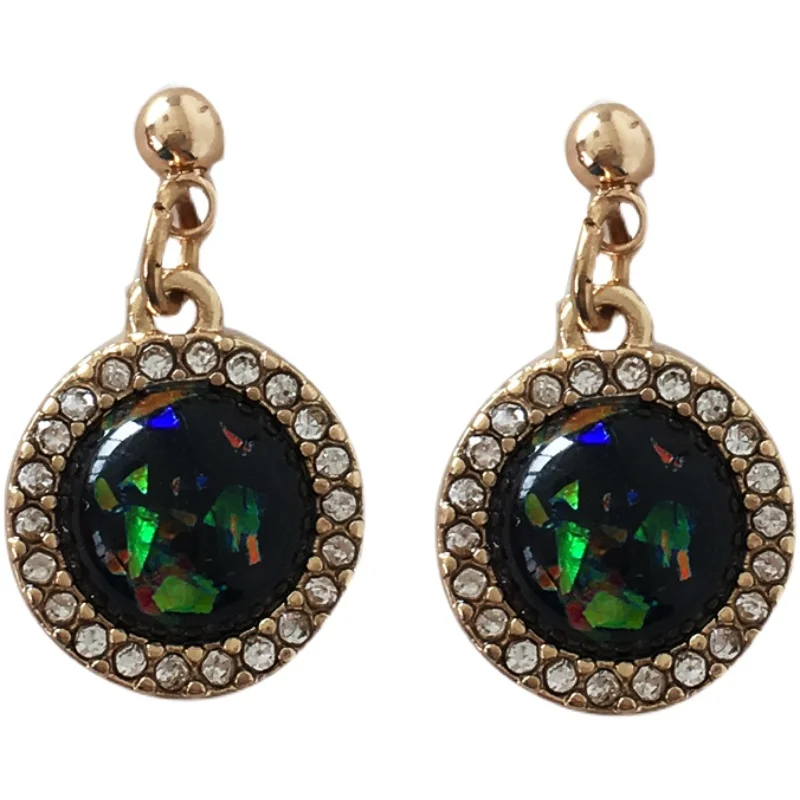 

S925 needle Green Resin Earrings Hot Selling Delicate Jewelry Metal Alloy High Quality Crystal Round Drop Earrings For Women