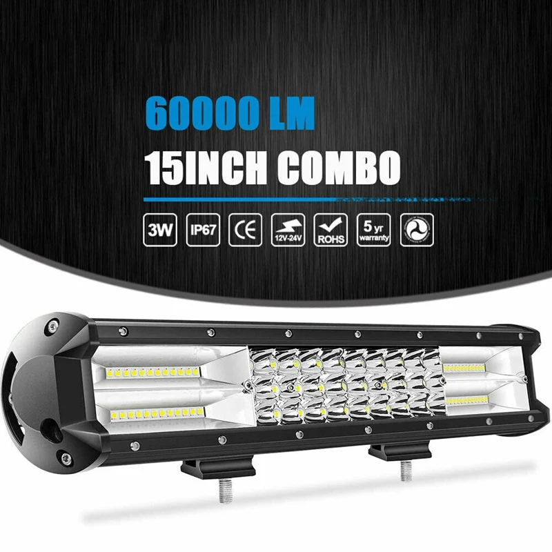 

15Inch 216W 7D LED Work Light Triple-Row 12/24V Long Bar Spot Light Flood Combo for Off-Road SUV Truck Car Working Light