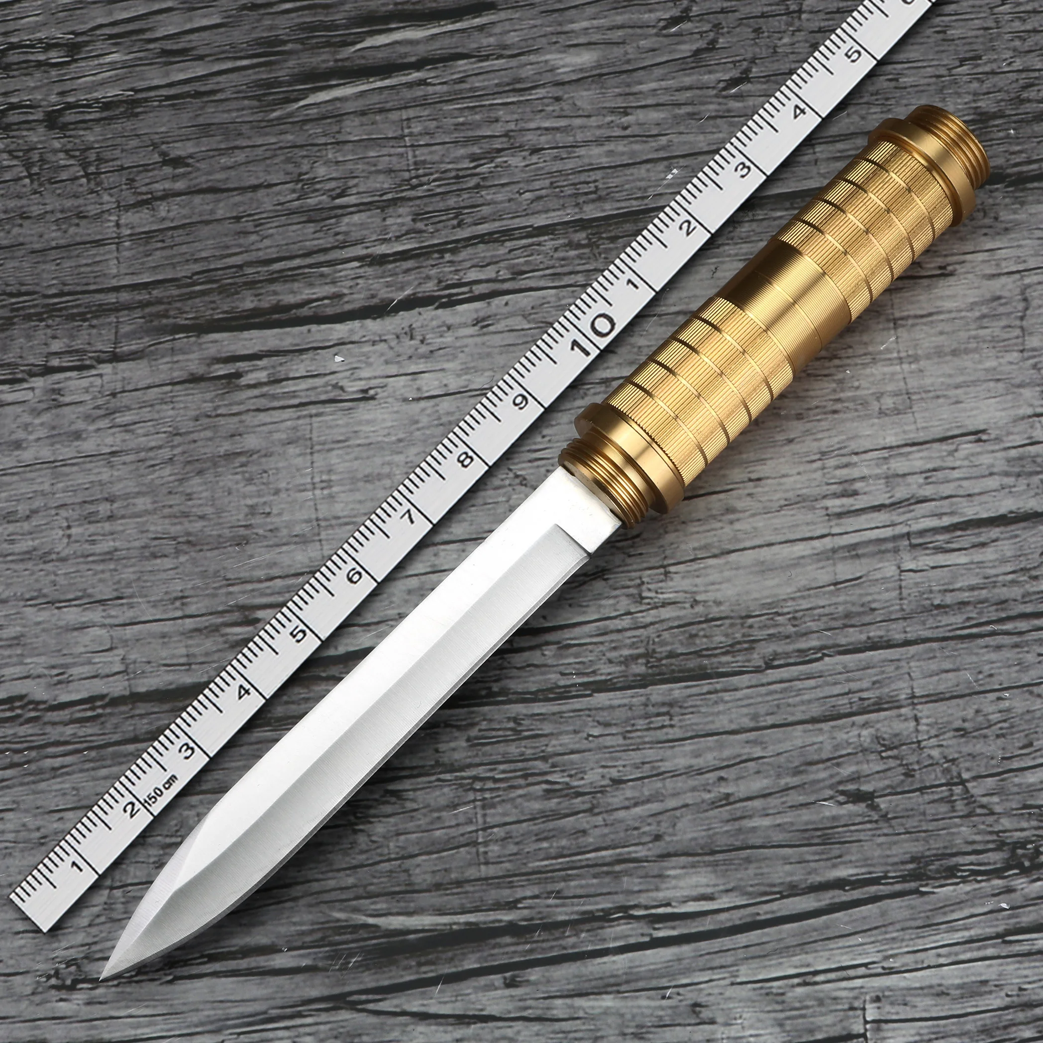 

Outdoor Fixed Blade Knife High Hardness Wilderness Survival Straight Knife Golden Combat Hunting Camping Short Knife for Men