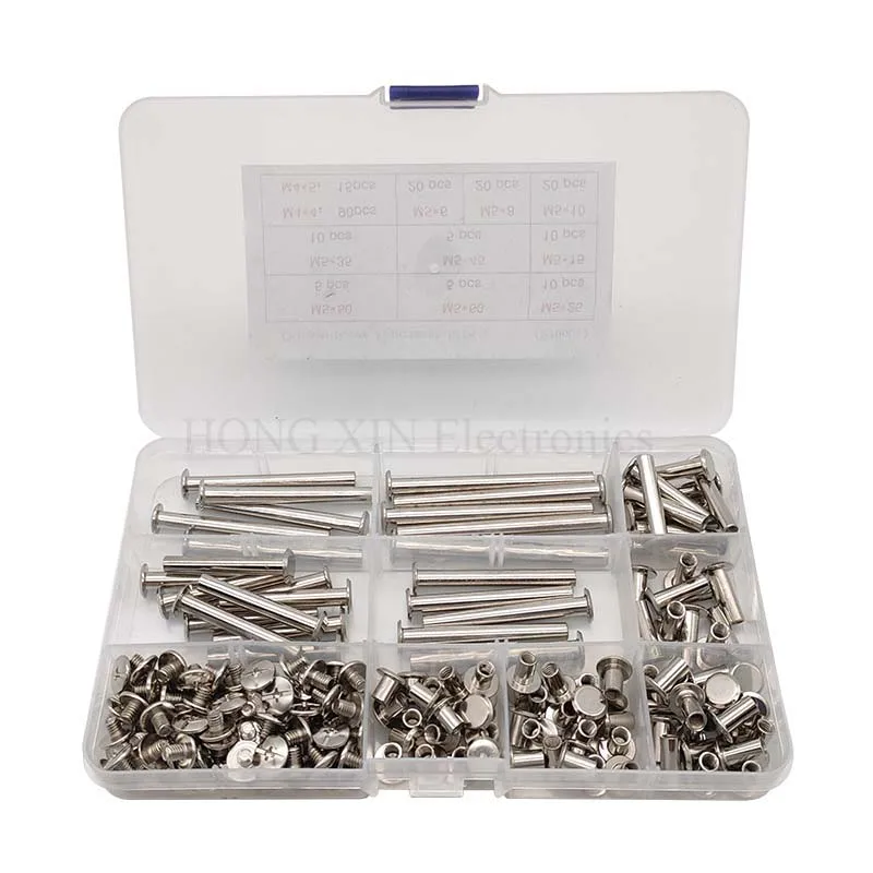 

210pcs Nickel Plated Chicago Screws Assortment Kits, Snap Rivet Books Butt Screw Kits, Photo Album Binding Screw Kits