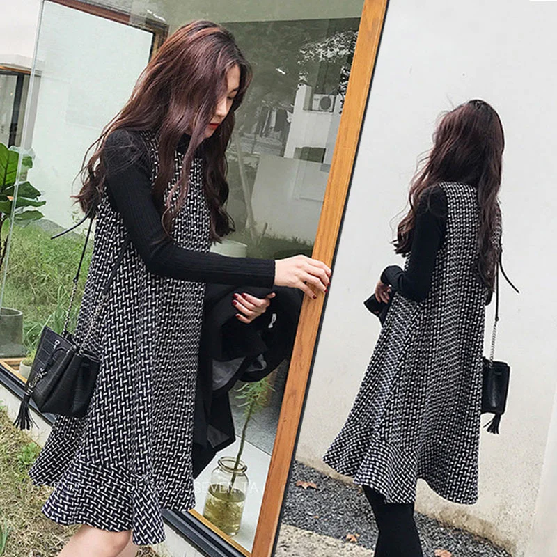 

Long Casual Maternity Dresses Knitting Sweater Vest Dress Pregnancy Clothes Mermaid Lattice Sundress For Pregnant Women Clothing