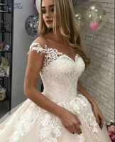 2021 fluffy princess wedding dresses lace applique off shoulder bridal gowns with lace up back vestido de noiva