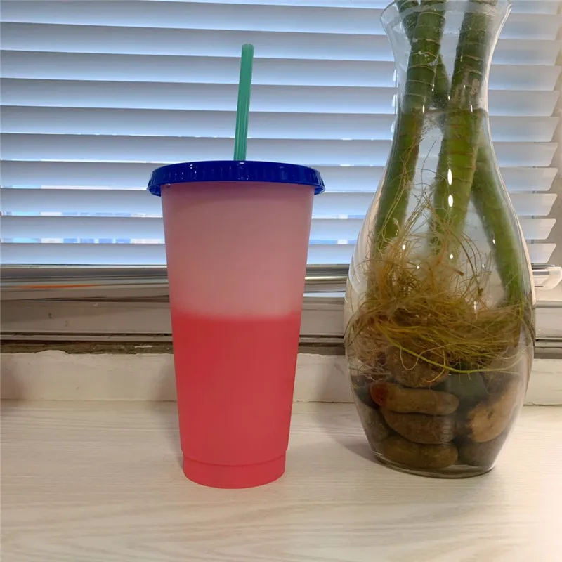 

Discoloration Cup Eco-friendly PP Material Color Changing Cold Water Cup With Straw