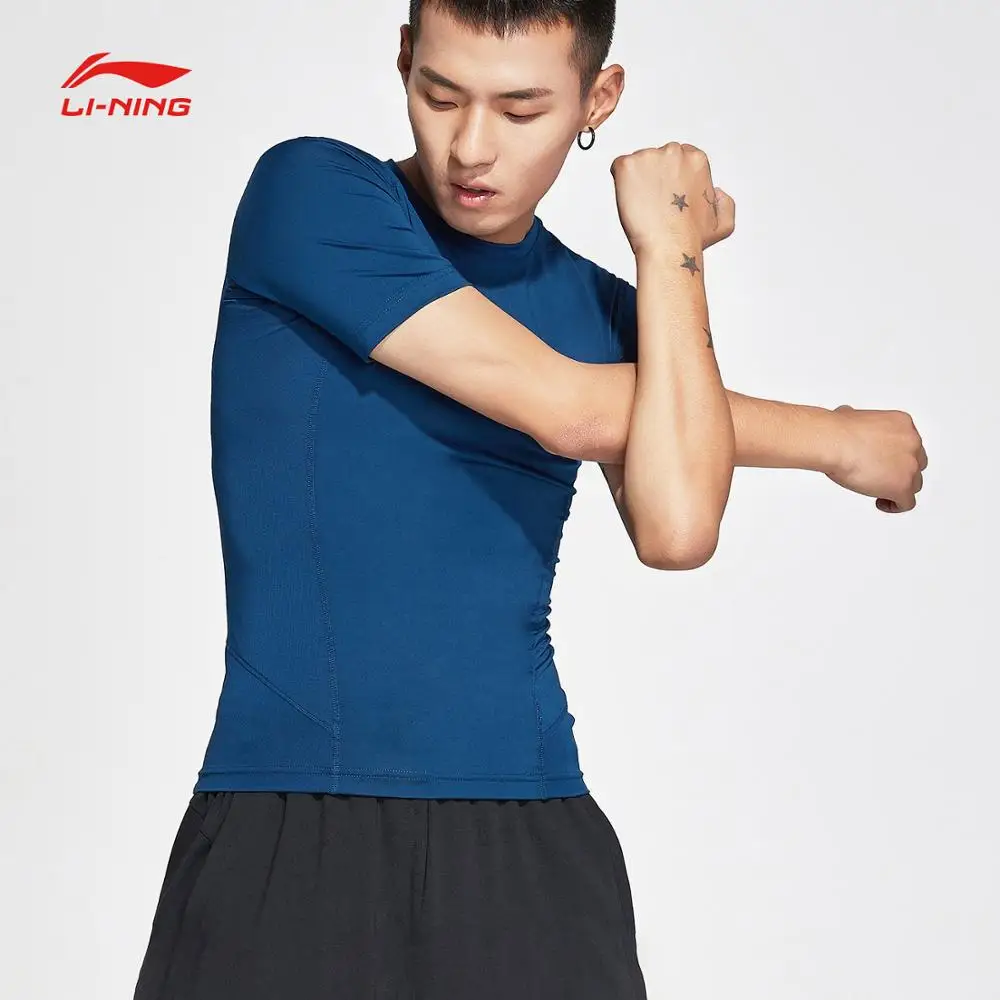 Li-Ning мужская тренировочная серия обтягивающее функциональное нижнее белье дышащая плотная посадка полиэстер спандекс подкладка Спортивная футболка AUDN095 MTS2862