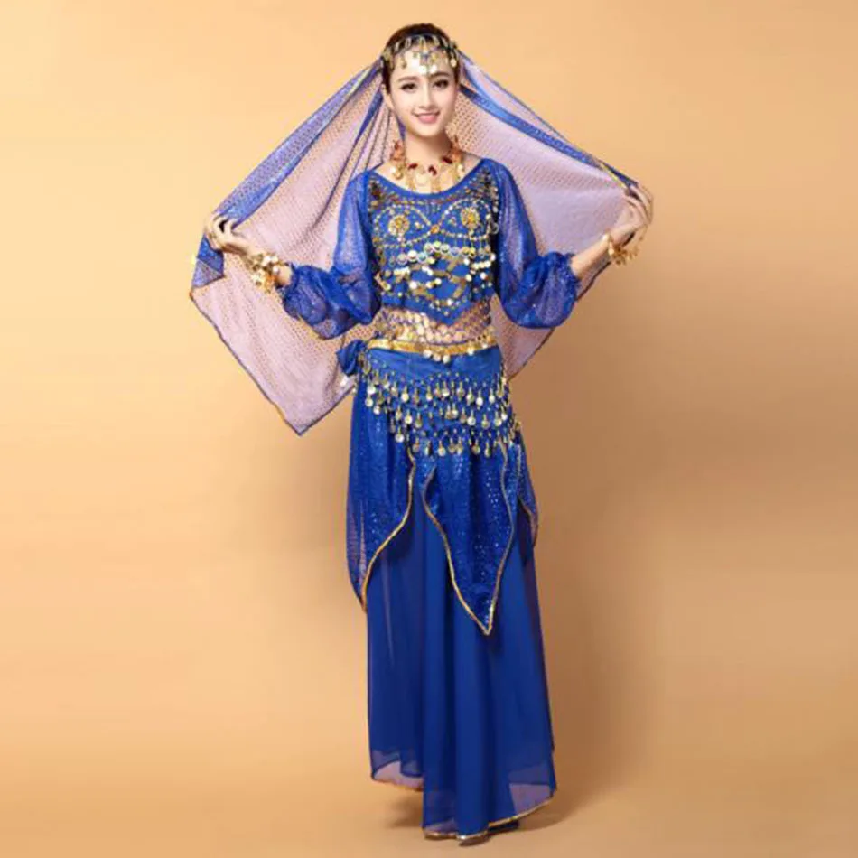 Комплект одежды для танца живота женские топы штаны пояс цепочка вуаль головной