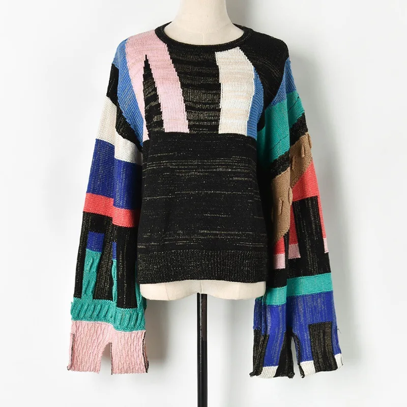 Женский свитер оверсайз Осенний модный для подиума с разрезом и длинными