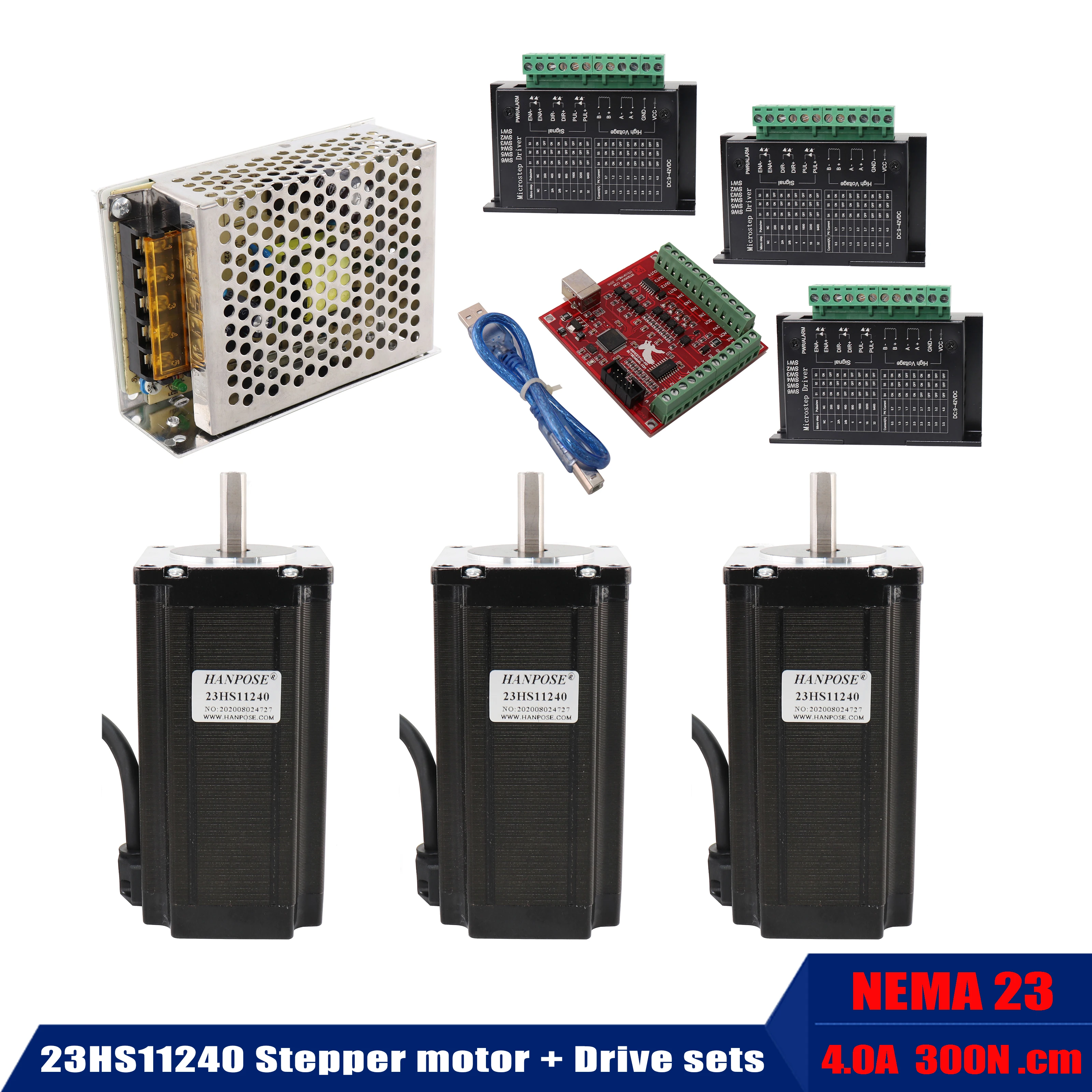 300N.CM шаговый двигатель 23HS11240 Длина корпуса 112 мм + USB контроллер питания 3 шт.