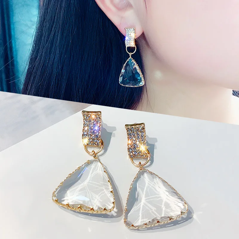 Новые серьги подвески с треугольниками блестящие Простые Модные Кристальные