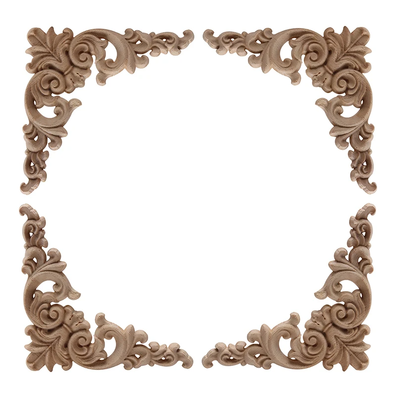 

Decoration Ornamental Retro Wood Frame Wood Applique Large Floral Rubber Wood Corner Furniture Cabinet Home Doors European NEW