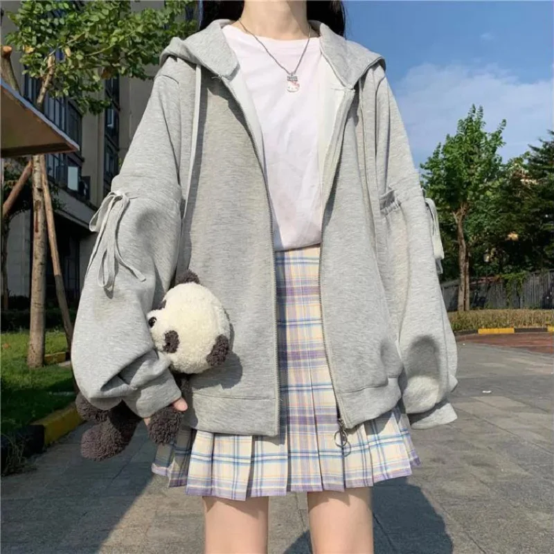 

Japanese jk uniform thick hoodie women winter preppy style sweet long-sleeved cardigan Harajuku Oversize outerwear kawaii top