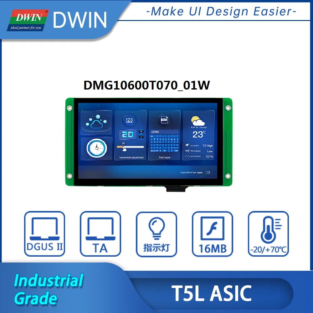 

DWIN 7 Inch HMI 1024*600 Industrial Grade IPS-TFT-LCD Touch Screen TFT Module Display TTL UART Smart Panel DMG10600T070_01W