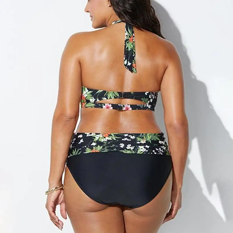 

Plus Size Two Piece Womens Ladies Floral Printed Boho Swimsuit High Waist Bikini Set Swimwear