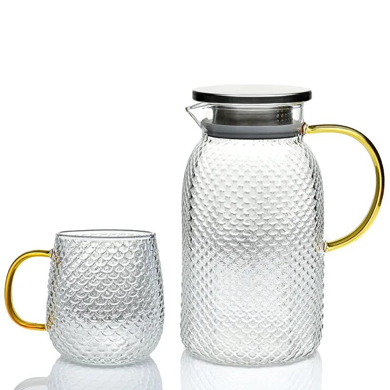 

1.3L Glass Water Pot Transparent Heat-Resistant Teapot Flower Tea Set Home Hot Cold Water Water Jug Juice Beverage Container