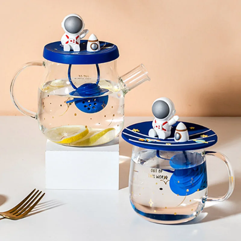 New 400mL/480mL/700mL Glass Cartoon Space Tea Cup Teapot with Filter Cold Water Kettle Heat Resistant Milk Mug Gift for Children | Дом и сад
