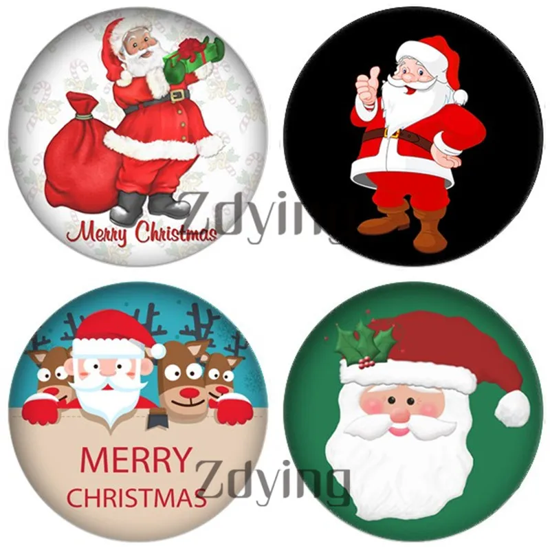 ZDYING 5 шт. Счастливого Рождества узор Круглый Стеклянный кабошон Санта Клаус