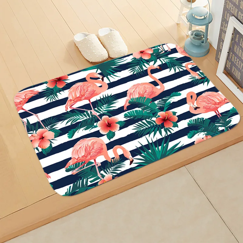 Дверной коврик в стиле Ins с рисунком фламинго зеленых растений для гостиной
