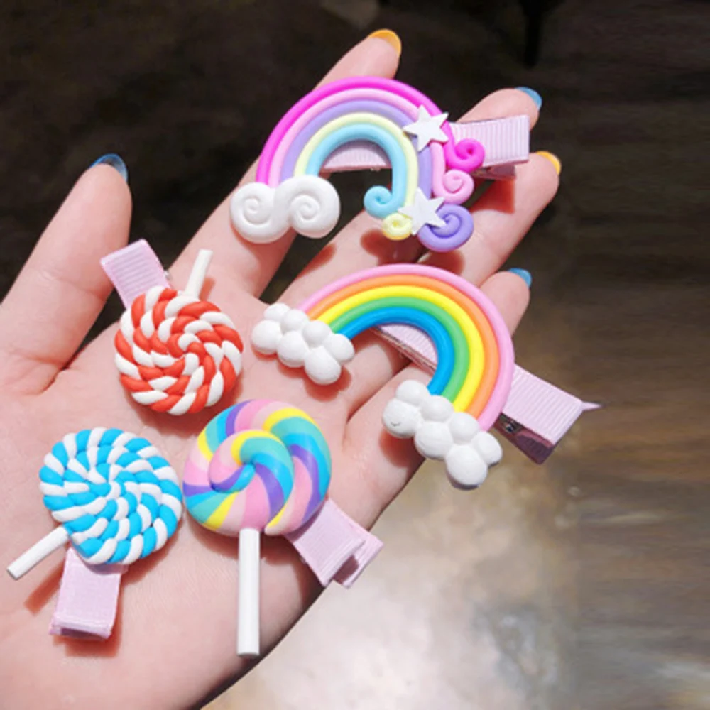 

1Pc New Rainbow Lollipop Cute Children Hairpin Hair Clips Accessories For Girls Kids Hair Ornament Barrettes Hairclip Headdress