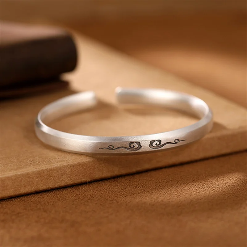 Uglyless Thai Silver Lucky Clouds Ethnic Bangles for Women Genuine 999 Full Silver Bangle China Chic Pure Silver Jewelry Vintage