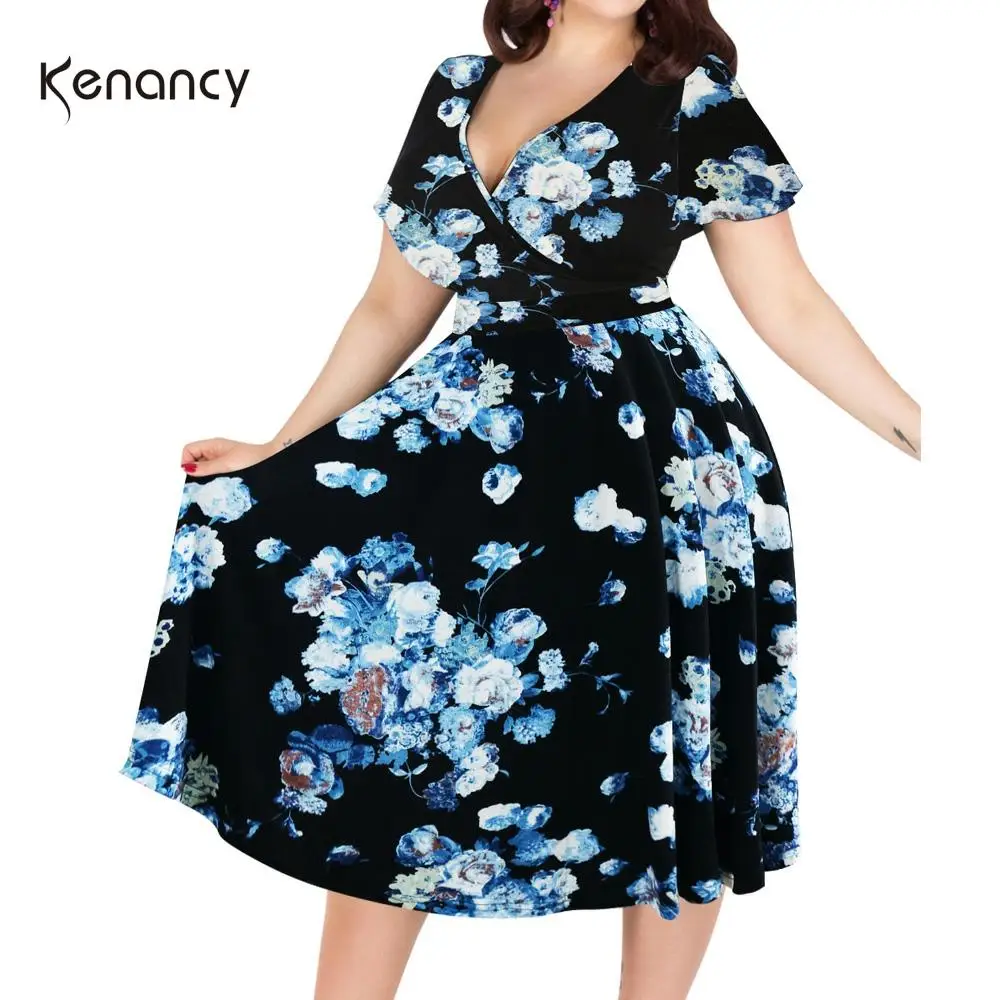 Женское винтажное платье Kenancy с коротким рукавом и цветочным принтом большие