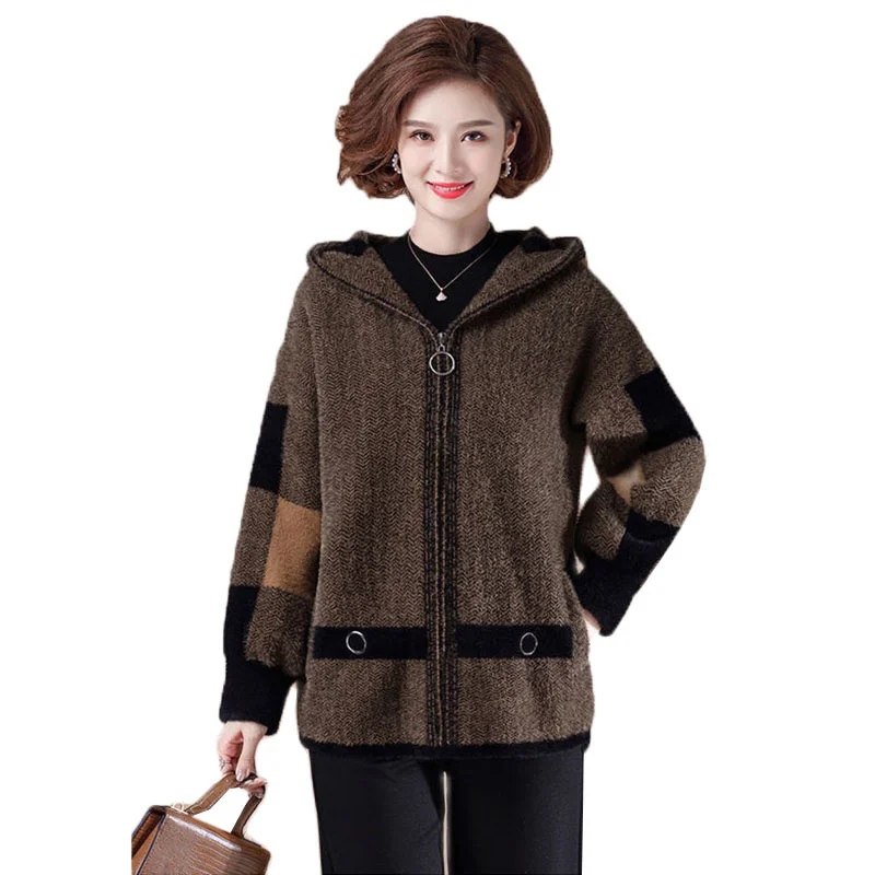 

Winter Mink Fleece Hooded Jacket 2021 Middle-Aged Women Autumn Winter Double-Sided Fleece Woolen Jacket Female Casual Outerwear