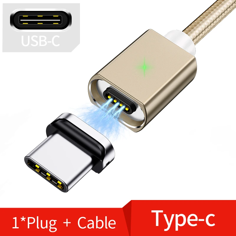 Type C Cable Gold Магнитный USB кабель Micro USB Type C Магнитный кабель для iphone Samsung Huawei USB C Android зарядное устройство Быстрая зарядка данных USB шнур - Цвет: Type C Cable Gold