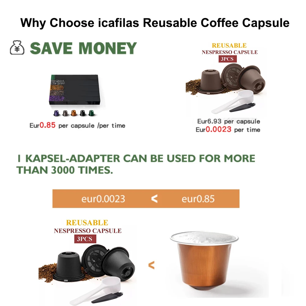Многоразовые кофейные капсулы icafilas для Nespresso Сменный фильтр эспрессо кофейная
