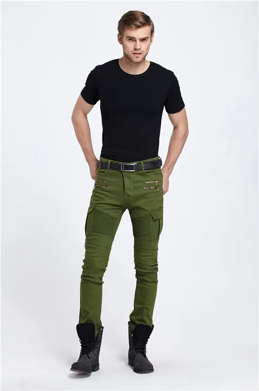 

Denim new Biker jeans trend pleated elastic leg jeans for men