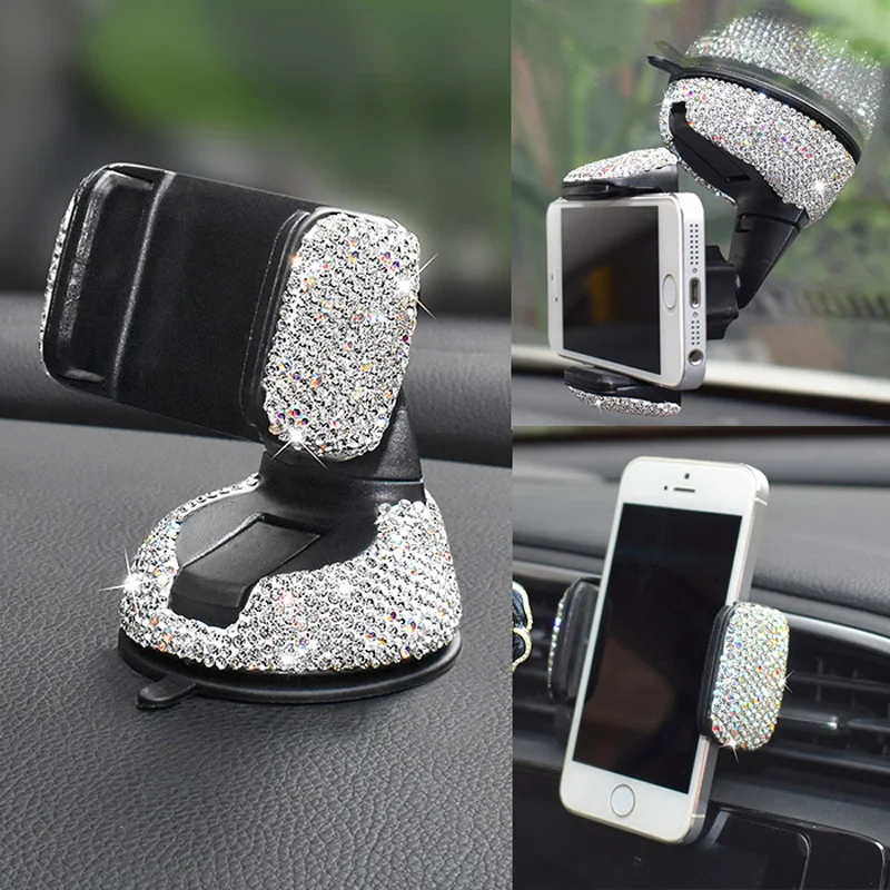 Блестящий Автомобильный держатель для телефона на присоске со стразами