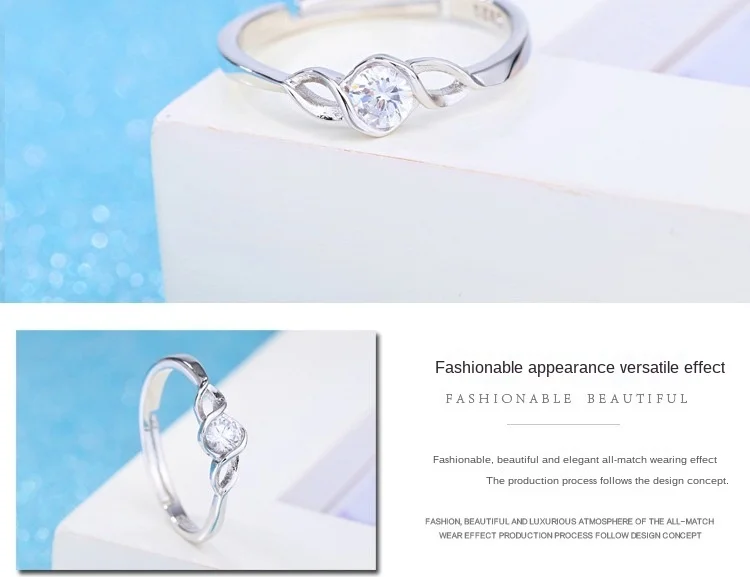 

925 Silver Artificial Diamond Silver Ring Love Interwoven Heart-Joy Ring Fashionable Temperamental All-Match Women's Ring
