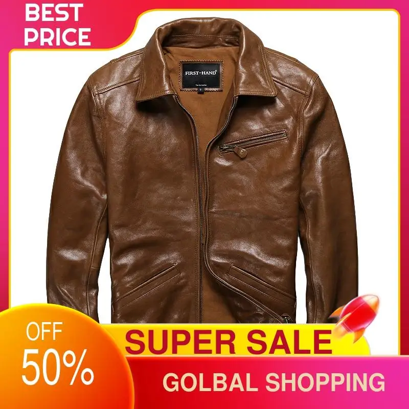 

2021 Light Brown Casual Style Genuine Leather Jacket Men Plus Size 4XL Real Natural Sheepskin Slim Fit Autumn Coat Hot Sale !!!