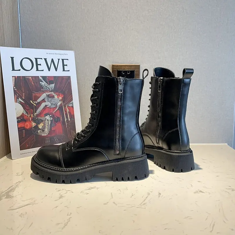 

women'sBoots Shoes Boots Female women shoes 2020 New Autumn British Wind Genuine Leather Thick With Short Boots Motorcycle40