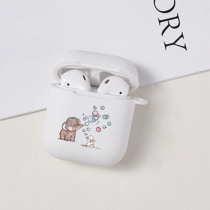 Белые чехлы с мультяшным рисунком для Apple AirPods милые детские слоны беспроводные