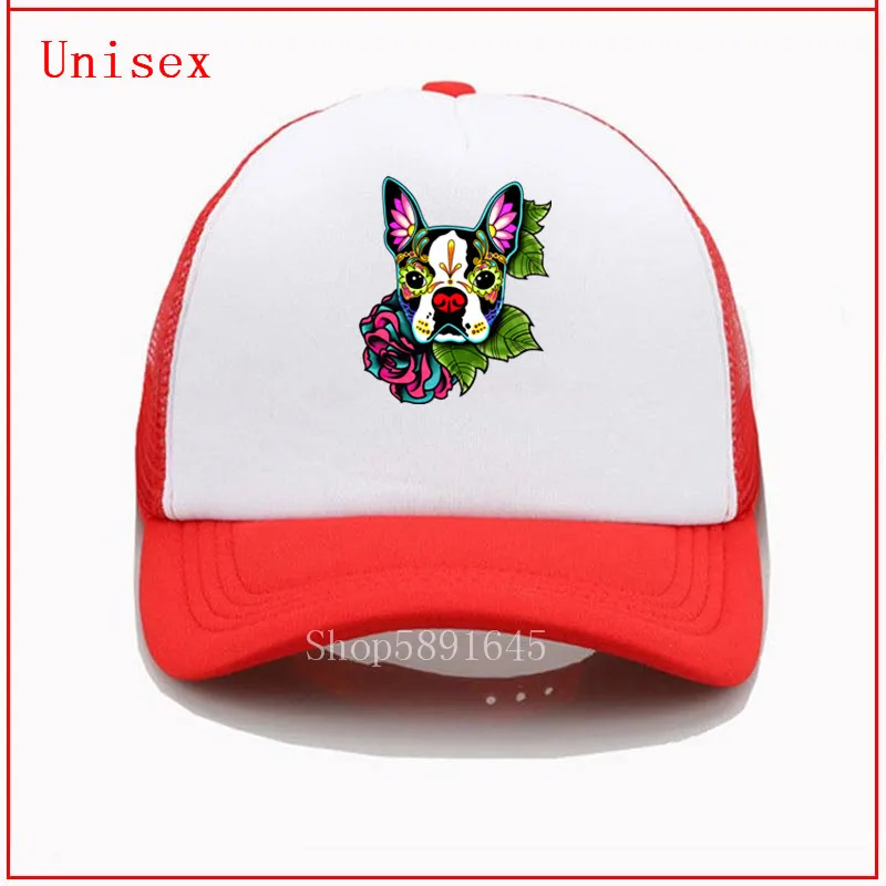 Boston Terrier - Day of the Dead Sugar Skull Dog trucker hat hombre шапки для женщин Snapback Bonnets трендовая
