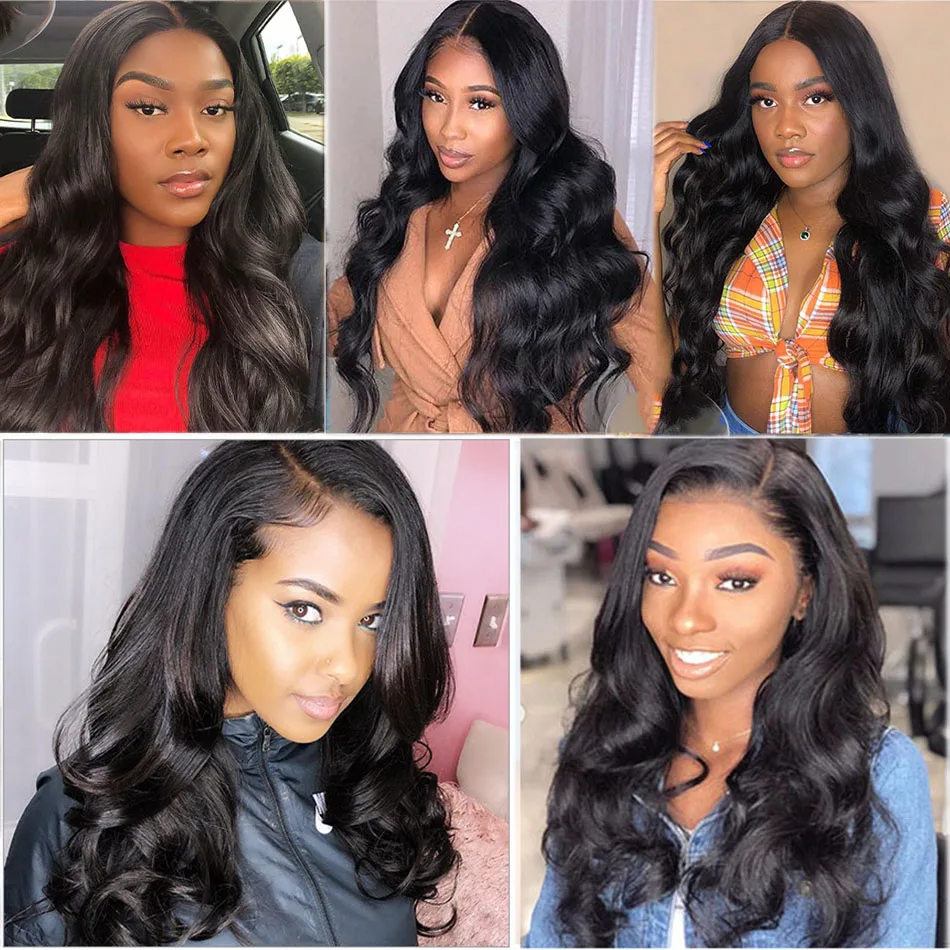 Fashow Malaysian Body Wave Human Hair 3 Bundles With Frontal Closure 100% Transparent HD 13X4 Ear to Lace | Шиньоны и парики